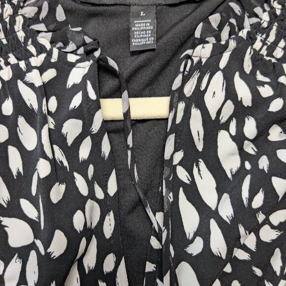 2 for $30 White House Black Market Tunic Top Tie Neck Sheer Long Sleeve L - Picture 6 of 9